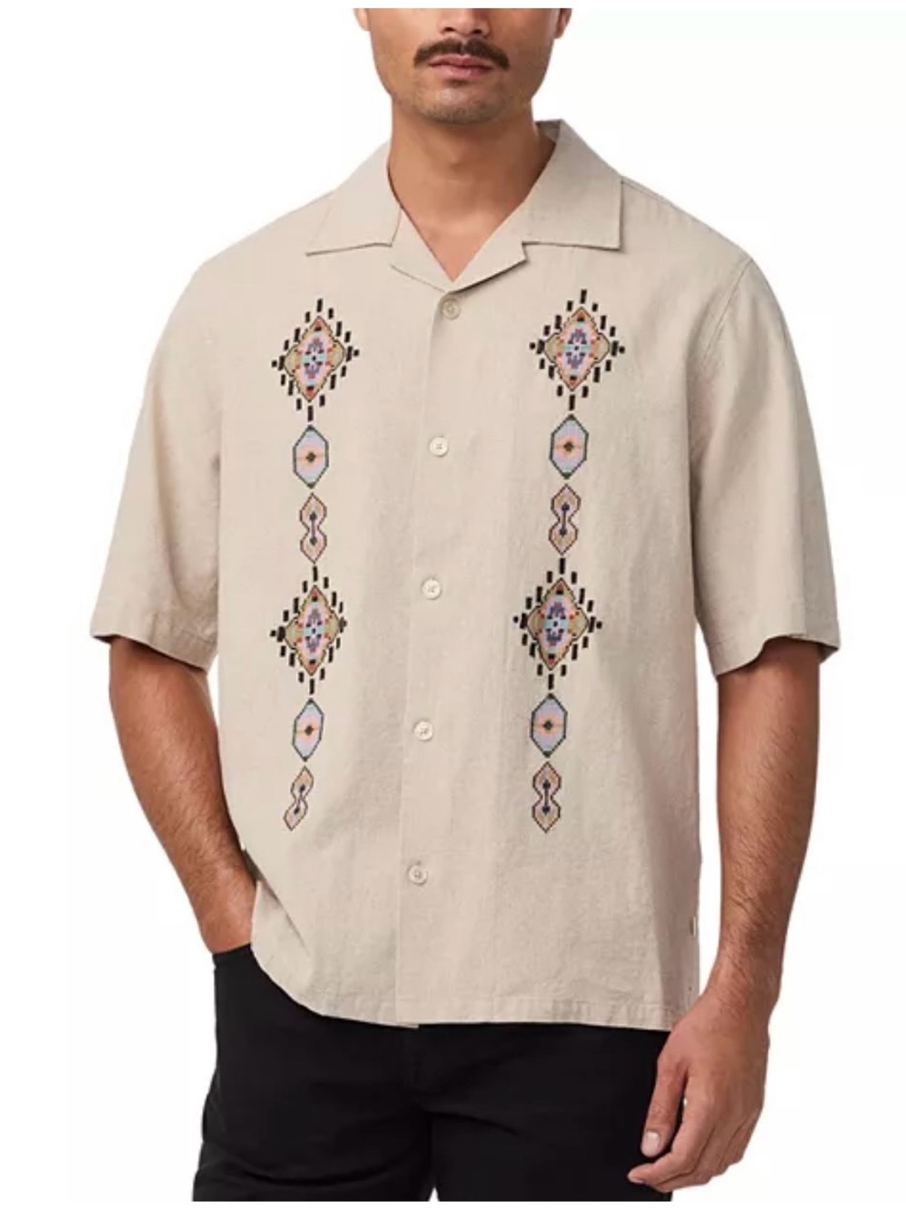 NN.07 Ole Relaxed Linen Cotton Button-Down Shirt | Cross stitch | Denmark XXL